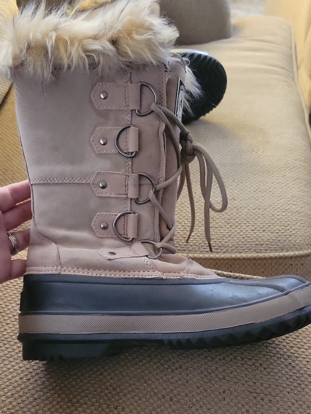 Brand  Rugged Exposure Women's Taupe Lace-Up Faux Fur Winter Boots